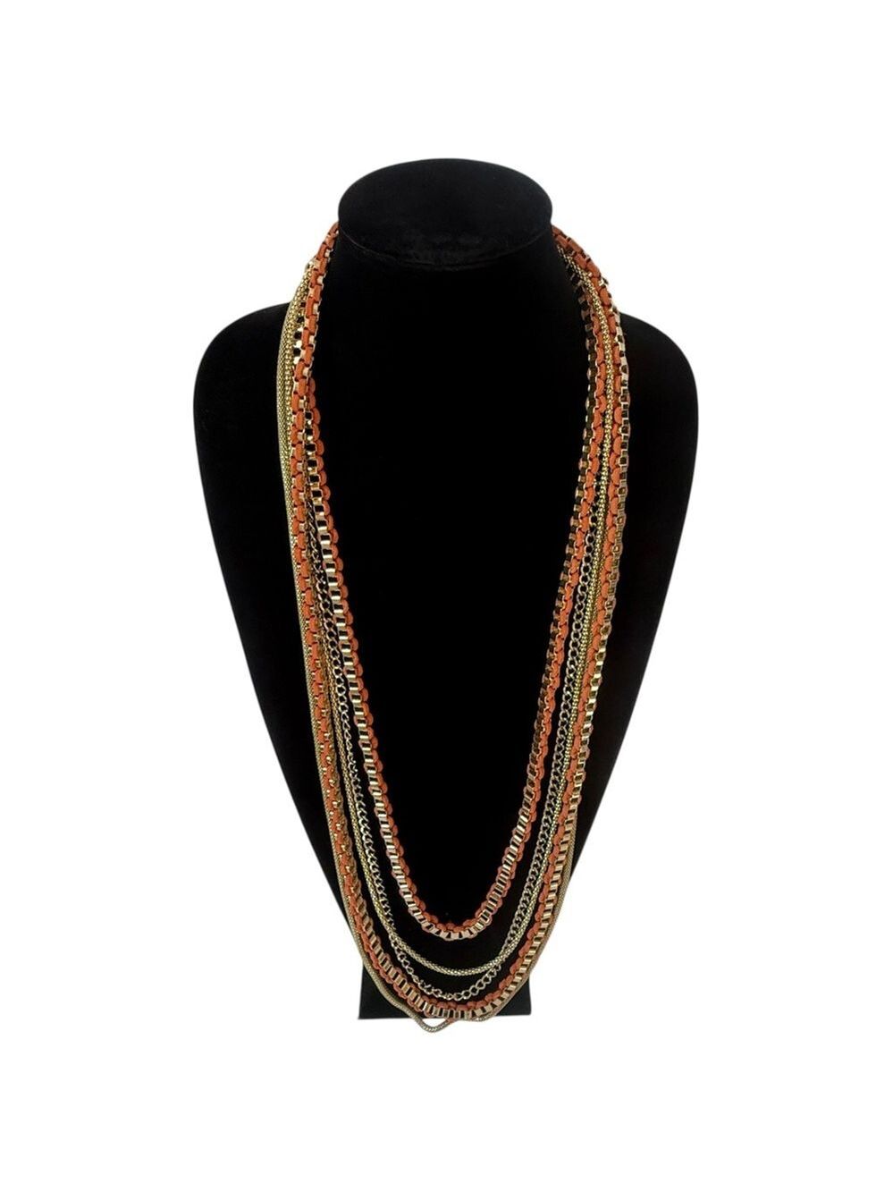 CHICO’S Brass & Orange Suede Multi-Chain Necklace | NWOT